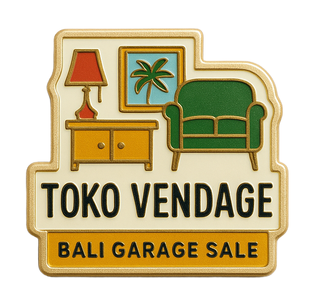Toko Vendage Bali Garage Sale logo combining tropical Bali elements with a vintage market theme.