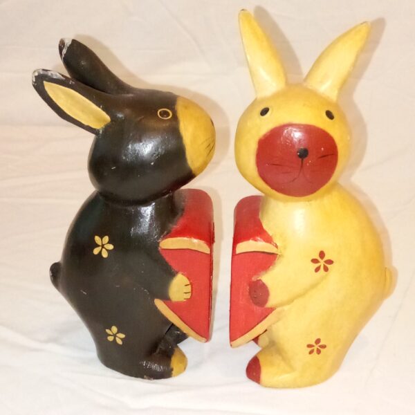 Wooden Rabbit Statue Couple