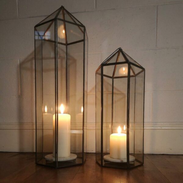 Large Glass Candle Holder Set of 2
