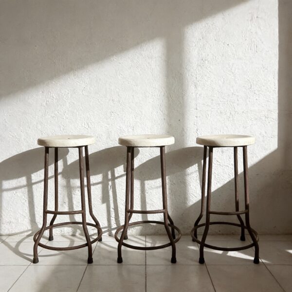Teak & Iron Bar Stool Sef of 3